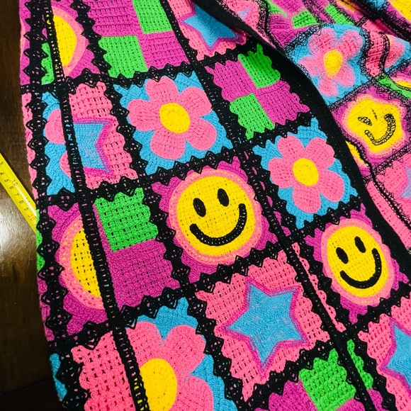 Colorful Crochet Cardigan dusterwith Smiley Faces. Smile all day!! - Picture 11 of 16